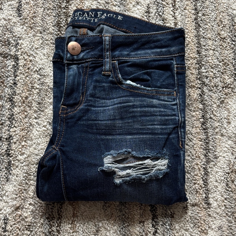 American Eagle Outfitters Dark Blue Ripped Skinny Jeans